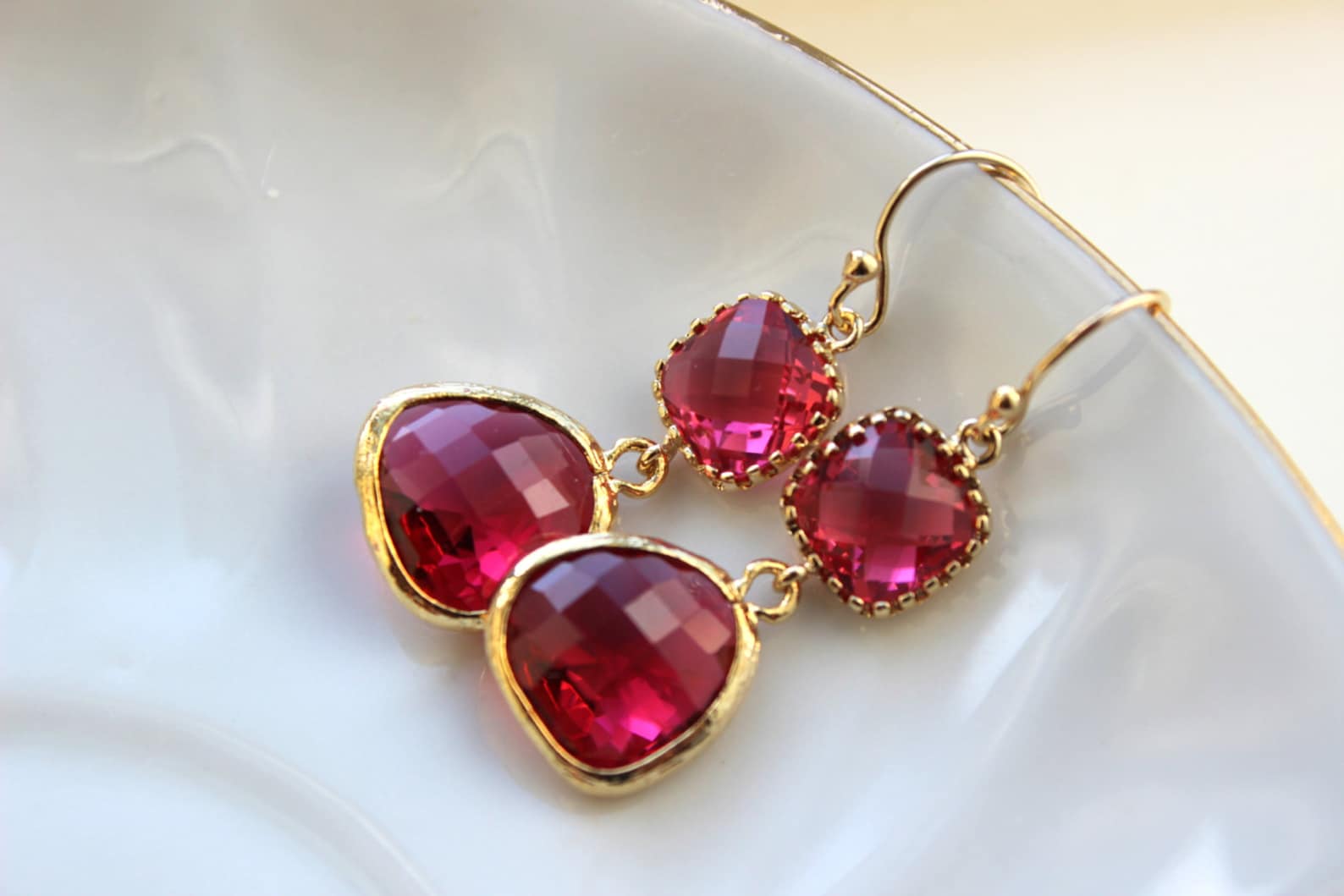 Fuchsia Earrings Pink Gold Bridesmaid Earrings Bridal Etsy