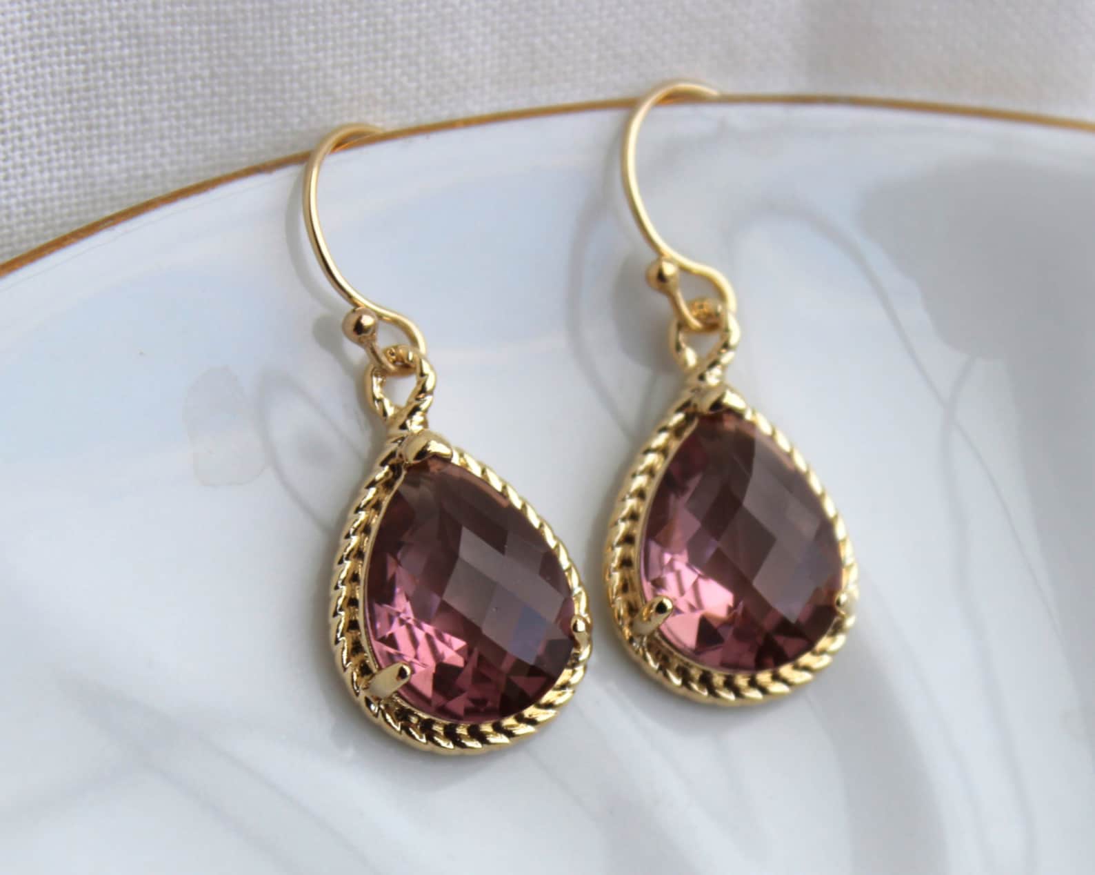 Eggplant Plum Earrings Purple Gold Teardrop Earrings Etsy