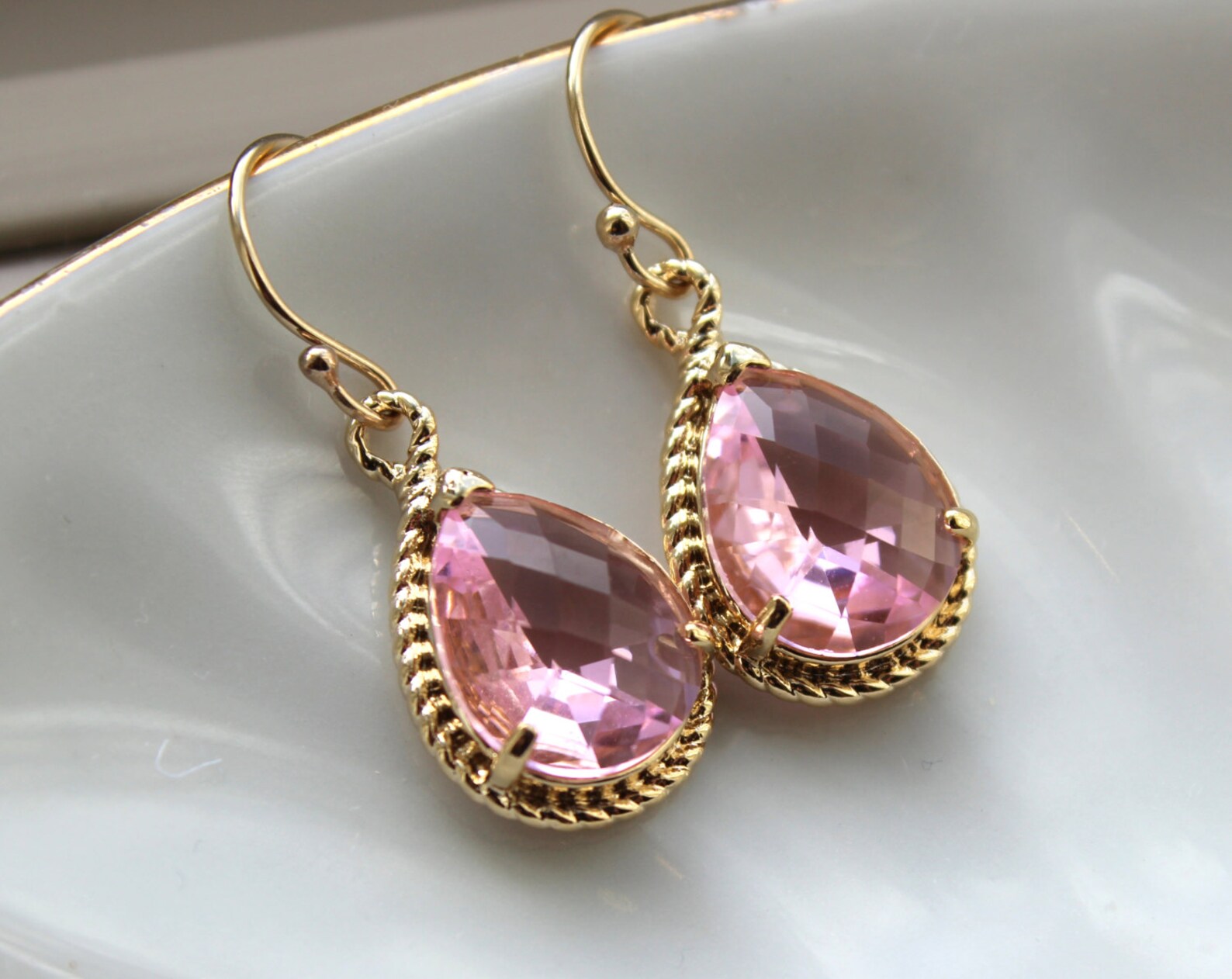 Light Pink Earrings Gold Blush Teardrop Earrings Pink Etsy