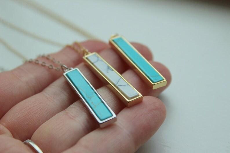 Howlite Necklace, Howlite Jewelry, Marble Necklace, Vertical Bar Necklace, Silver Turquoise Necklace, Dainty Gold Necklace, Bridesmaid Gift image 4