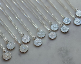 Silver Zodiac Necklace, Zodiac Coin Necklace, Zodiac Disc Necklace, Zodiac Jewelry, Silver Coin Necklace, Zodiac Sign Necklace, Trendy Gift