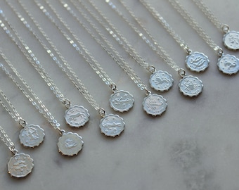 Silver Zodiac Necklace, Zodiac Coin Necklace, Zodiac Disc Necklace, Zodiac Jewelry, Silver Coin Necklace, Zodiac Sign Necklace, Trendy Gift