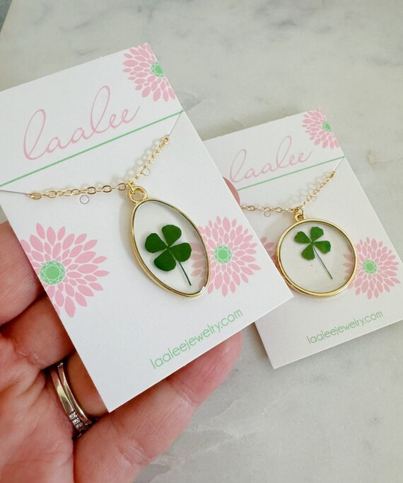 thumbnail image 2 of Four Leaf Clover Necklace – Green Resin Pendant, Gold-Tone Silver Plated Chain, Good Luck Gift 2 of 5