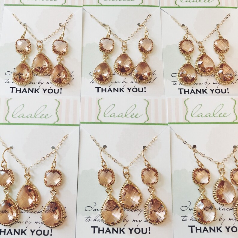 Blush Jewelry Set, Gold Blush Earrings, Blush Bridal Set, Champagne Earrings, Blush Bridesmaid Jewelry, Thank you for being my Bridesmaid image 2