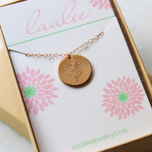 Rose Gold Birth Flower Bracelet, Birth Flower Jewelry, Birth Month Flower, Personalized Mother Gift Layered Disc Bracelet, Layering Bracelet image 2