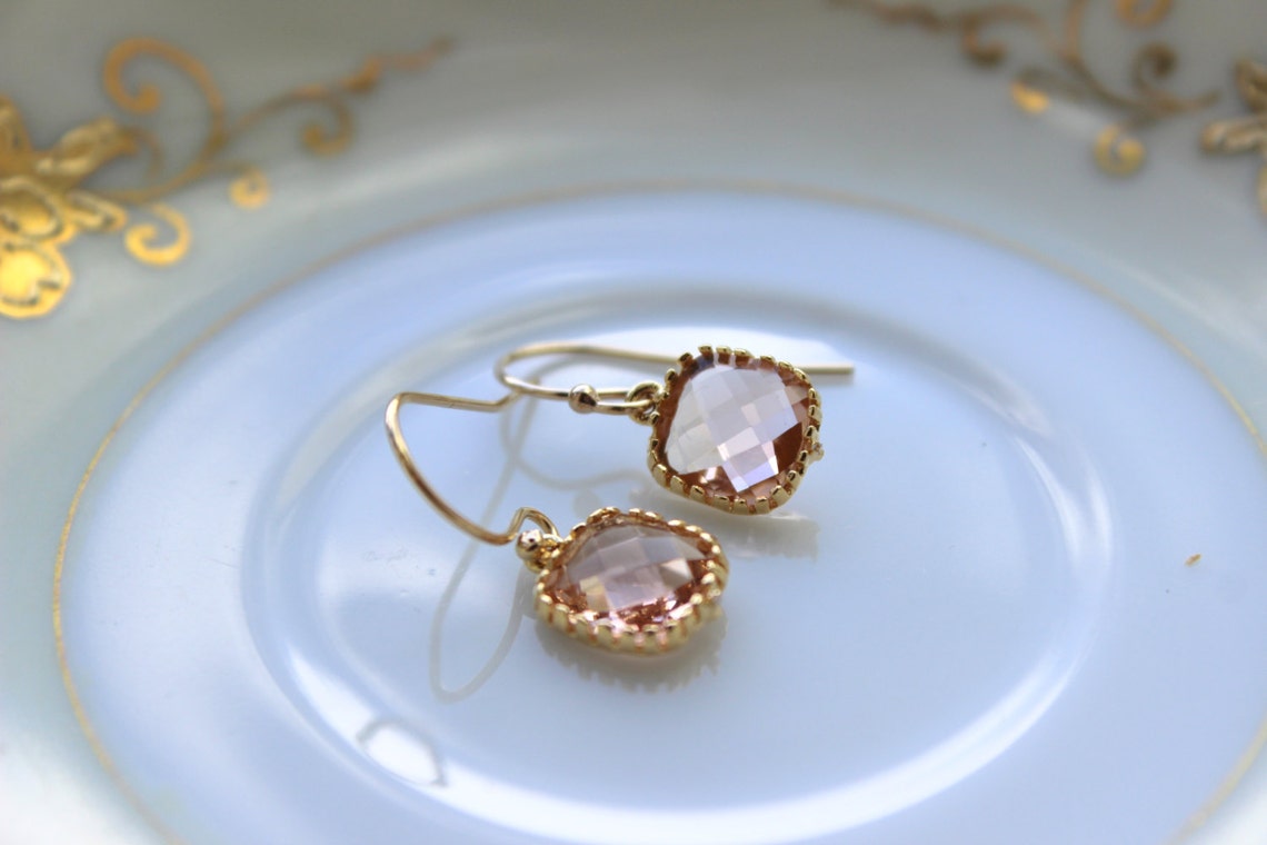 Dainty Champagne Blush Earrings Gold Plated Peach Bridesmaid Etsy
