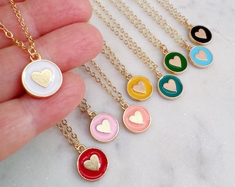 Colorful Heart Jewelry, Heart Pendant, Gold Heart Necklace, Valentine's Day Gift, Kid Necklace, Valentine Gift for Kids, Love, Gift for Her