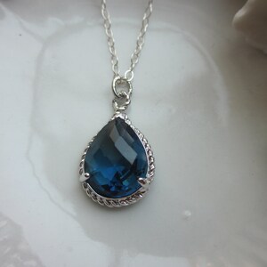 Sapphire Necklace Navy Blue Silver Teardrop Sterling Silver Chain ...