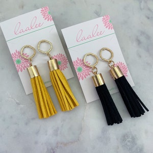 Black and Gold Gameday Jewelry. Black and Gold Earrings, Tassel Jewelry, Statement Earrings, Yellow Tassel Earrings, Team Spirit