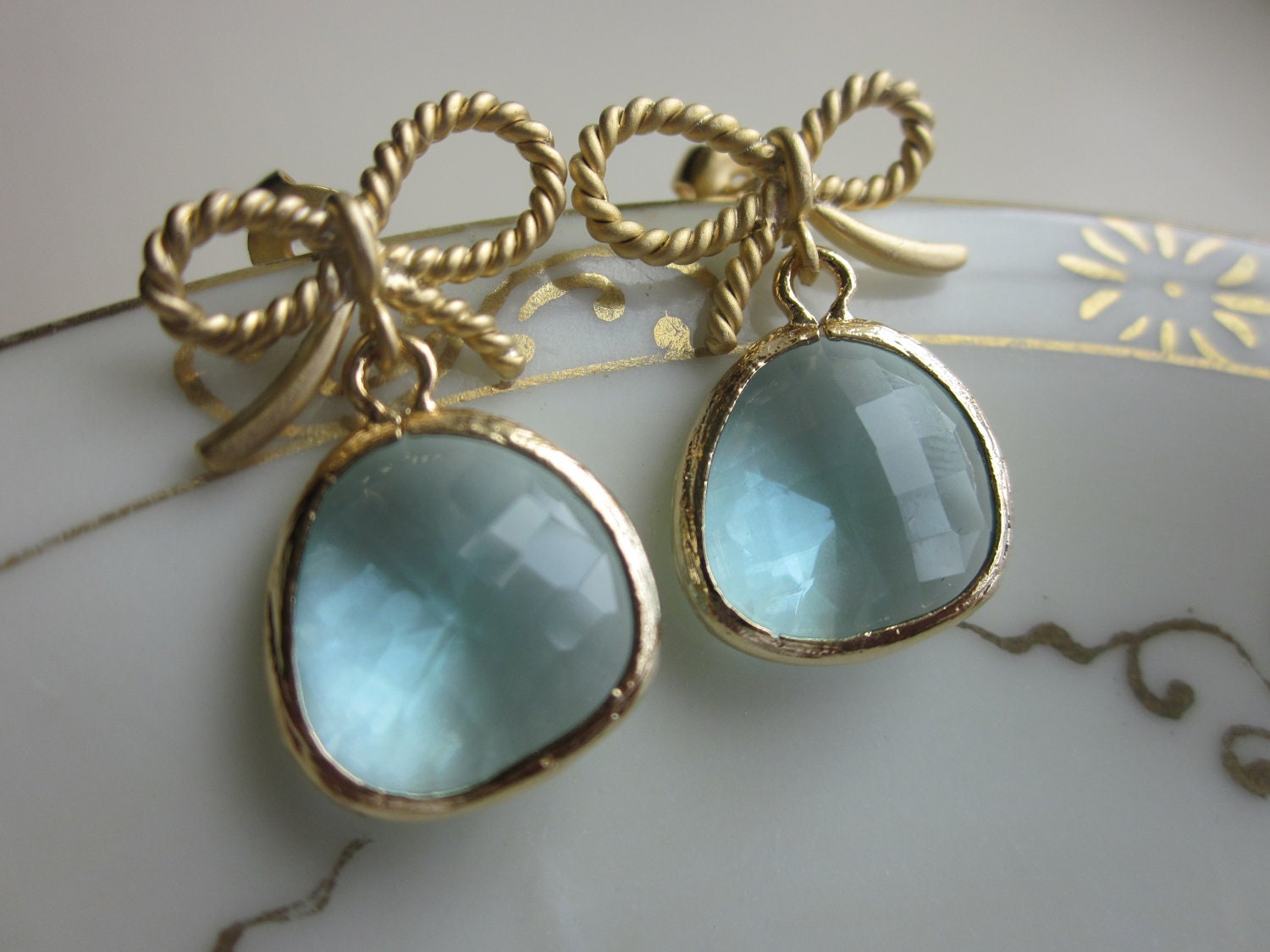 Aquamarine Blue Bow Earrings