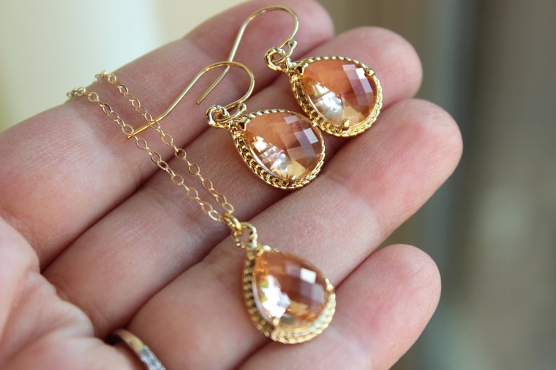Gold Blush Jewelry Set Blush Bridesmaid Earrings Wedding Etsy