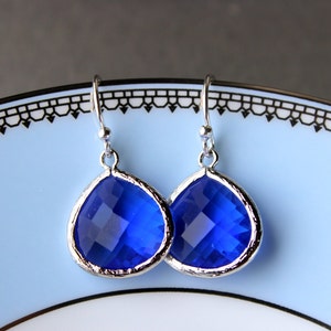 Blue Cobalt Earrings Silver Large Pendant Sterling Silver Earwires Wedding Earrings Bridal Earrings Bridesmaid Earrings image 5