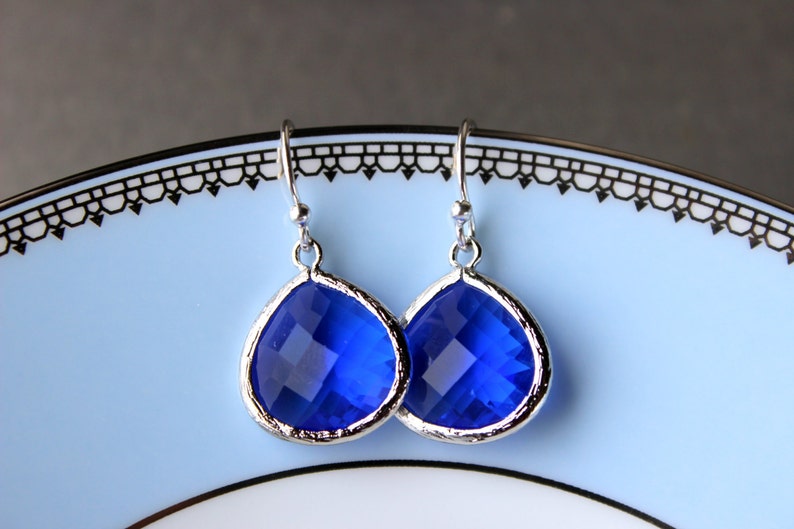 Blue Cobalt Earrings Silver Large Pendant Sterling Silver Earwires Wedding Earrings Bridal Earrings Bridesmaid Earrings image 5