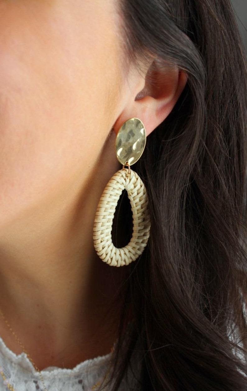 Gold Straw Earrings Rattan Earrings Rattan Jewelry Straw | Etsy