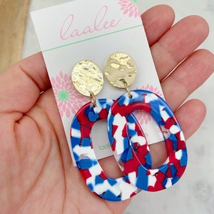 Red White and Blue 4th of July Earrings, 4th of July Jewelry, Patriotic Jewelry, Fourth of July Jewelry, Acrylic Patriotic Earrings