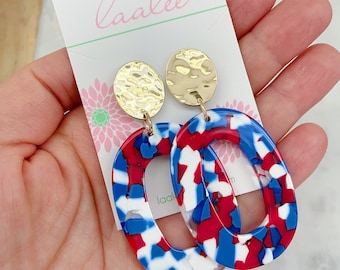 Red White and Blue 4th of July Earrings, 4th of July Jewelry, Patriotic Jewelry, Fourth of July Jewelry, Acrylic Patriotic Earrings