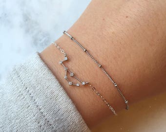 Celestial Jewelry, Silver Zodiac Bracelet, Zodiac Sign Jewelry Constellation Bracelet Dew Drops Jewelry Astrology Bracelet Dew Drop Bracelet