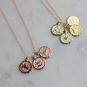 Multiple Zodiac Necklace, Family Zodiac Necklace, Family Celestial Necklace, Zodiac Coin Necklace, Mom Gift, Grandma Gift,  Family Necklace