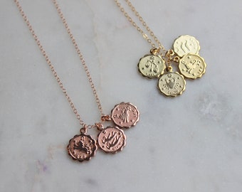 Multiple Zodiac Necklace, Family Zodiac Necklace, Family Celestial Necklace, Zodiac Coin Necklace, Mom Gift, Grandma Gift,  Family Necklace