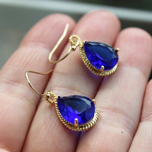 Gold Cobalt Blue Earrings Electric Blue Jewelry Earrings Bridesmaid Earrings Electric Blue Wedding Jewelry Bridal Earrings Cobalt Wedding image 3