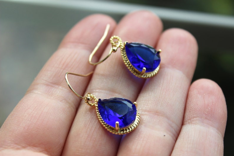 Gold Cobalt Blue Earrings Electric Blue Jewelry Earrings Bridesmaid Earrings Electric Blue Wedding Jewelry Bridal Earrings Cobalt Wedding image 3