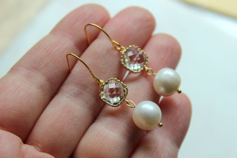 Pearl Earrings, Crystal Earrings, Wedding Jewelry, Wedding Earrings, Bridal Party Gifts, Bridesmaid Earrings Bridesmaid Jewelry Gift for Her image 4