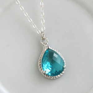 Sea Green Necklace Silver Teardrop Teal Jewelry - Sterling Silver Chain - Teal Bridesmaid Necklace - Teal Bridesmaid Jewelry Wedding Jewelry