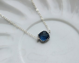 Dainty Sapphire Blue Necklace - Sterling Silver Chain - Charm Necklace Navy Blue Bridesmaid Necklace - Blue Wedding Jewelry - Something Blue
