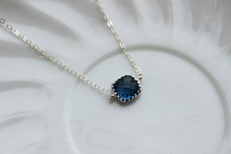 Dainty Sapphire Blue Necklace Sterling Silver Chain Charm - Etsy