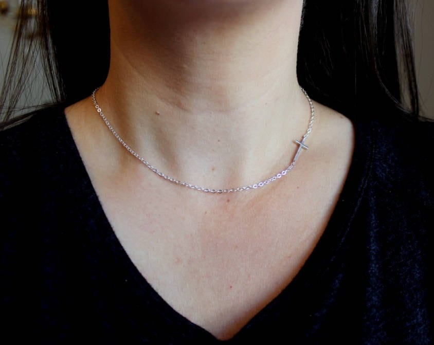 Sideways Cross Necklace, Sideways Cross, Sideway Cross Necklace, Sideways Necklace, Cross Jewelry, Jewelry Gift under 25, Cross Gift Ideas