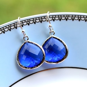 Blue Cobalt Earrings Silver Large Pendant Sterling Silver Earwires Wedding Earrings Bridal Earrings Bridesmaid Earrings image 1