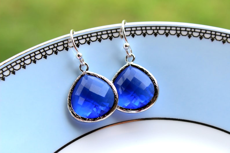 Blue Cobalt Earrings Silver Large Pendant Sterling Silver Earwires Wedding Earrings Bridal Earrings Bridesmaid Earrings image 1