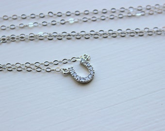 Silver Horseshoe Necklace Horse Shoe Jewelry - Horseshoe Charm - Simple Dainty Charm Necklace Jewelry Silver Charm Bridesmaid Gift under 25