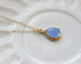 Gold Periwinkle Necklace Lavender Blue Periwinkle Jewelry, Blue Necklace Bridesmaid Jewelry Bridesmaid Gift, Wedding Jewelry, Something Blue