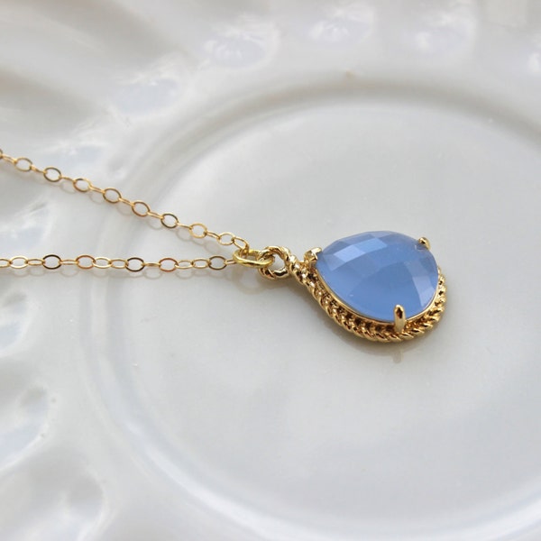 Gold Periwinkle Necklace Lavender Blue Periwinkle Jewelry, Blue Necklace Bridesmaid Jewelry Bridesmaid Gift, Wedding Jewelry, Something Blue