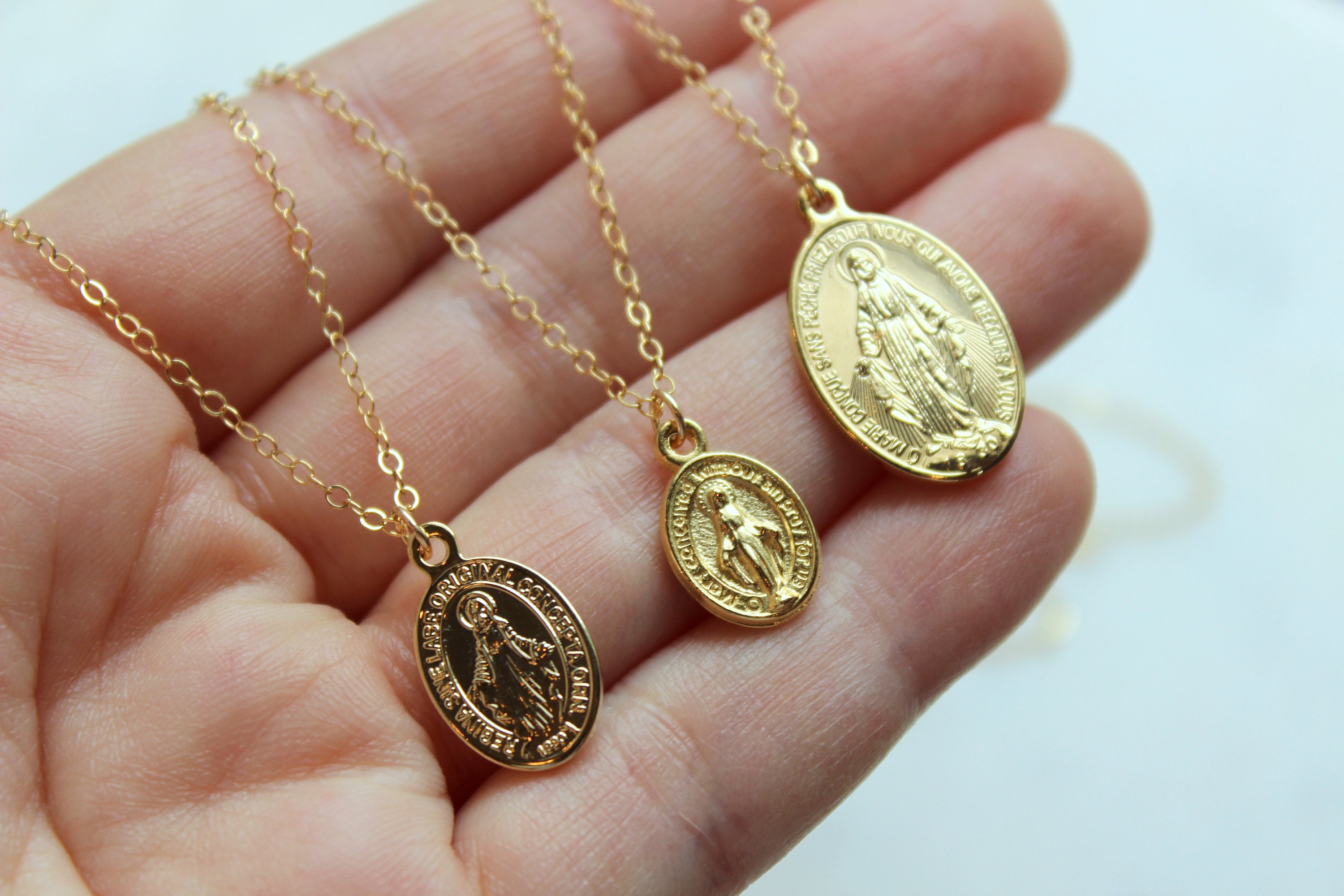Gold Filled Virgin Mary Necklace Miraculous Medal Necklace, Blessed Mother Necklace, Gold Mary Necklace, Gold Mary Jewelry, Madonna Necklace