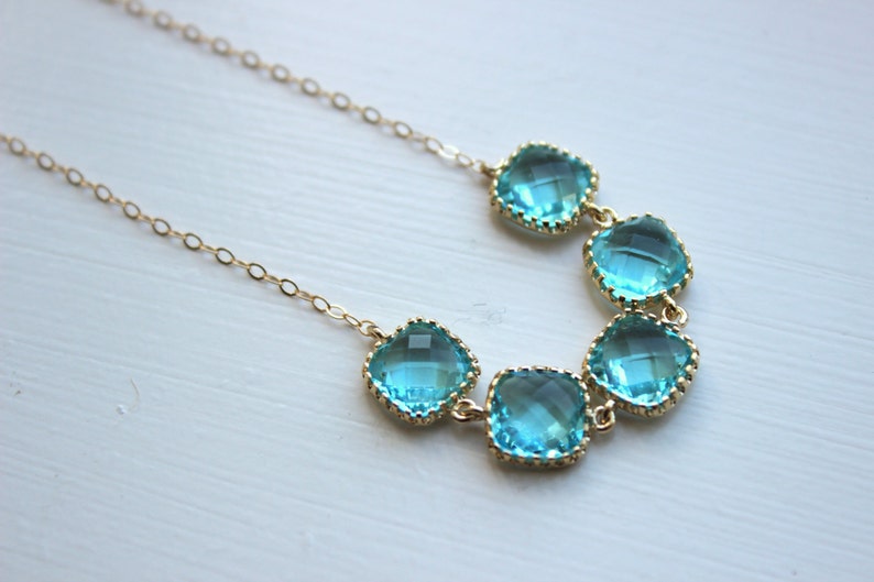 Gold Aquamarine Necklace Blue Necklace Bridesmaid Gift Bridal Necklace Aquamarine Wedding Jewelry Aqua Blue Bridesmaid Jewelry image 4