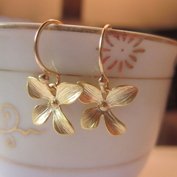 Gold Orchid Earrings Flower Jewelry - Bridesmaid Earrings - Bridal Earrings - Valentines Day Gift - Gift under 20