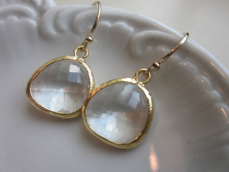 Gold Clear Crystal Earrings Gold Filled Earwires Bridesmaid Earrings Bridal Earrings Wedding Earrings Valentines Day Gift image 3