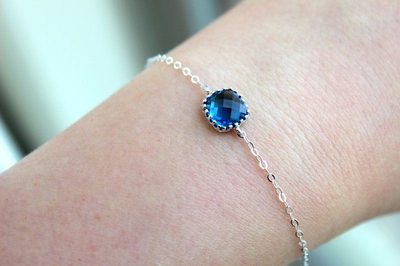 Dainty Bracelet Sapphire Navy Jewelry Blue Bracelet Sterling Silver Bracelet Bridesmaid Bracelet Bridal Bracelet Sapphire Wedding Jewelry image 1