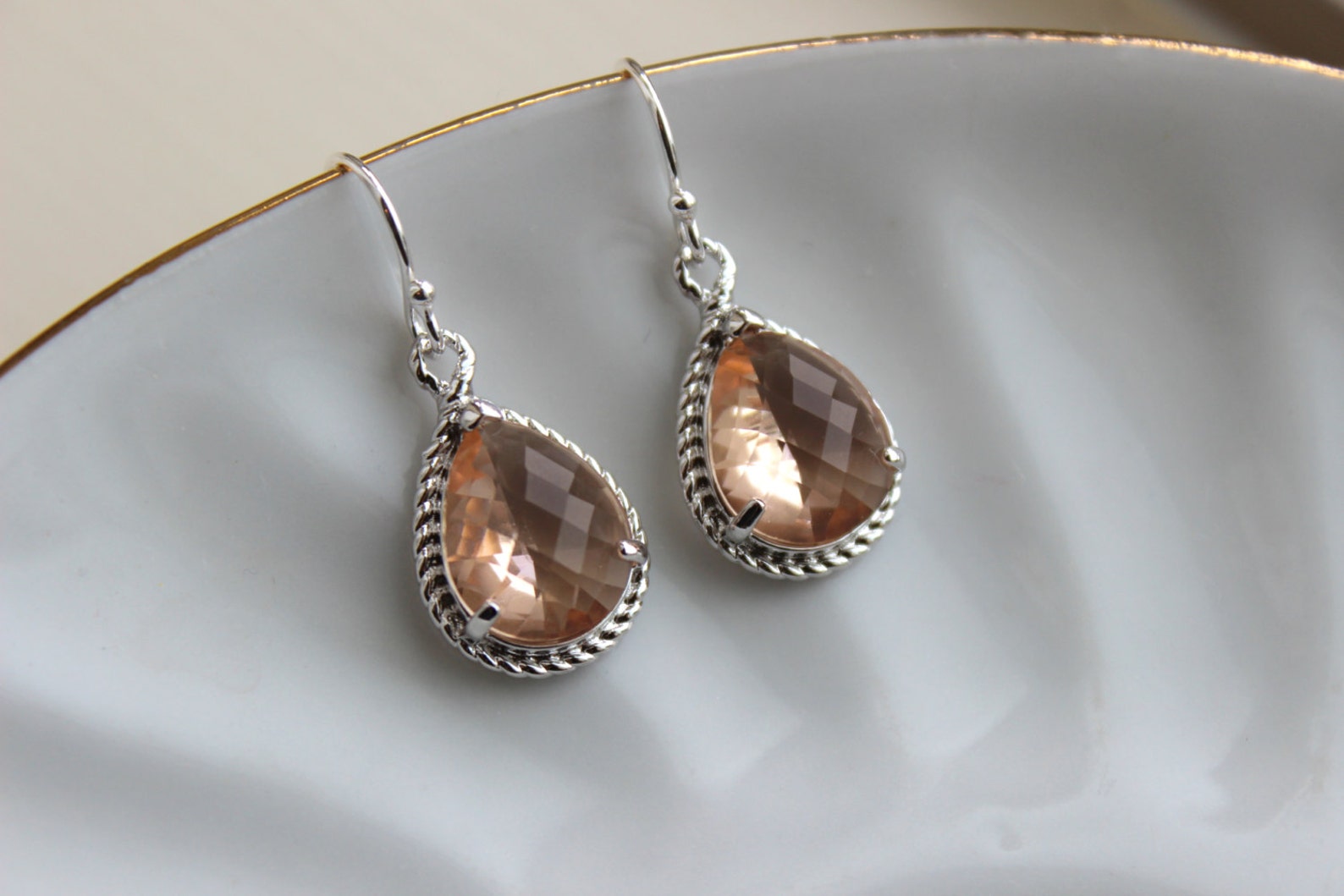 Silver Blush Champagne Earrings Peach Pink Jewelry Blush Etsy