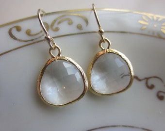 Gold Clear Crystal Earrings Gold Filled Earwires - Bridesmaid Earrings - Bridal Earrings - Wedding Earrings - Valentines Day Gift