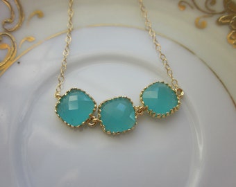 Aqua Blue Mint Necklace Gold Plated - Gold Filled Chain - Wedding Jewelry - Bridesmaid Jewelry - Bridesmaid Necklace - Mint Bridesmaid Gift