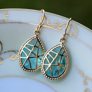 Aquamarine Earrings Blue Gold Teardrop Twisted Design Aqua Bridesmaid Earrings Wedding Earrings Aquamarine Wedding Jewelry Bridesmaid image 3