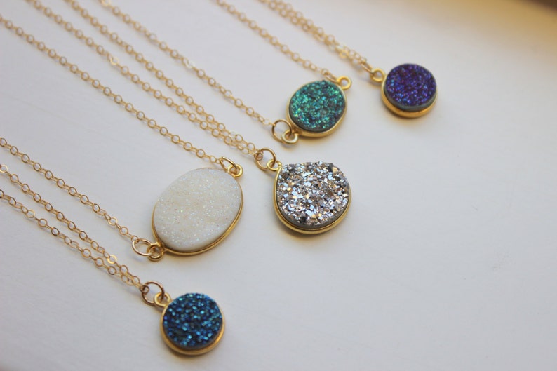Gold Druzy Necklace Natural Druzy Jewelry Drusy Necklace Etsy