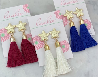 4th of July Earrings, 4th of July Jewelry, Patriotic Jewelry, Tassel Jewelry, Tassel Earrings, Patriotic Shooting Star Earrings Stud