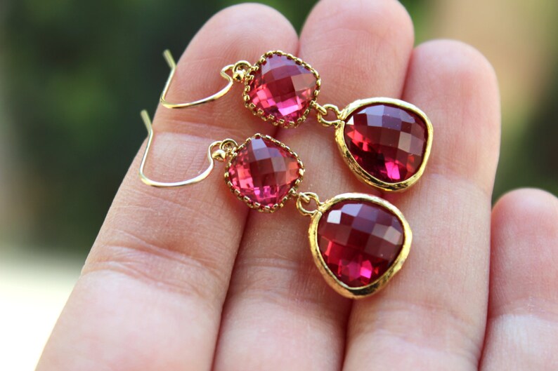 Fuchsia Earrings Pink Gold Bridesmaid Earrings Bridal Etsy