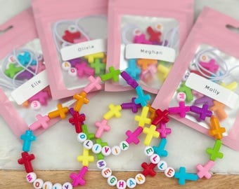 Vacation Bible School Activity, Girl Bracelet Making, Child Birthday Party Favor, Cross Bracelets Religious Friendship Bracelets, Baptism