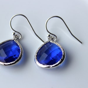 Blue Cobalt Earrings Silver Large Pendant Sterling Silver Earwires Wedding Earrings Bridal Earrings Bridesmaid Earrings image 4