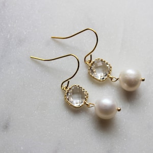 Pearl Earrings, Crystal Earrings, Wedding Jewelry, Wedding Earrings, Bridal Party Gifts, Bridesmaid Earrings Bridesmaid Jewelry Gift for Her image 3